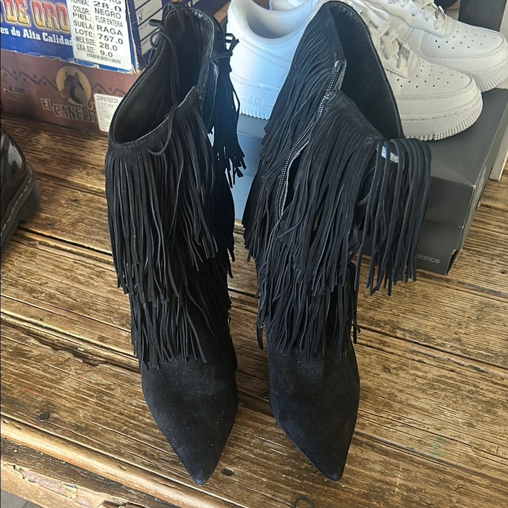 Fringe Black Ankle Boots